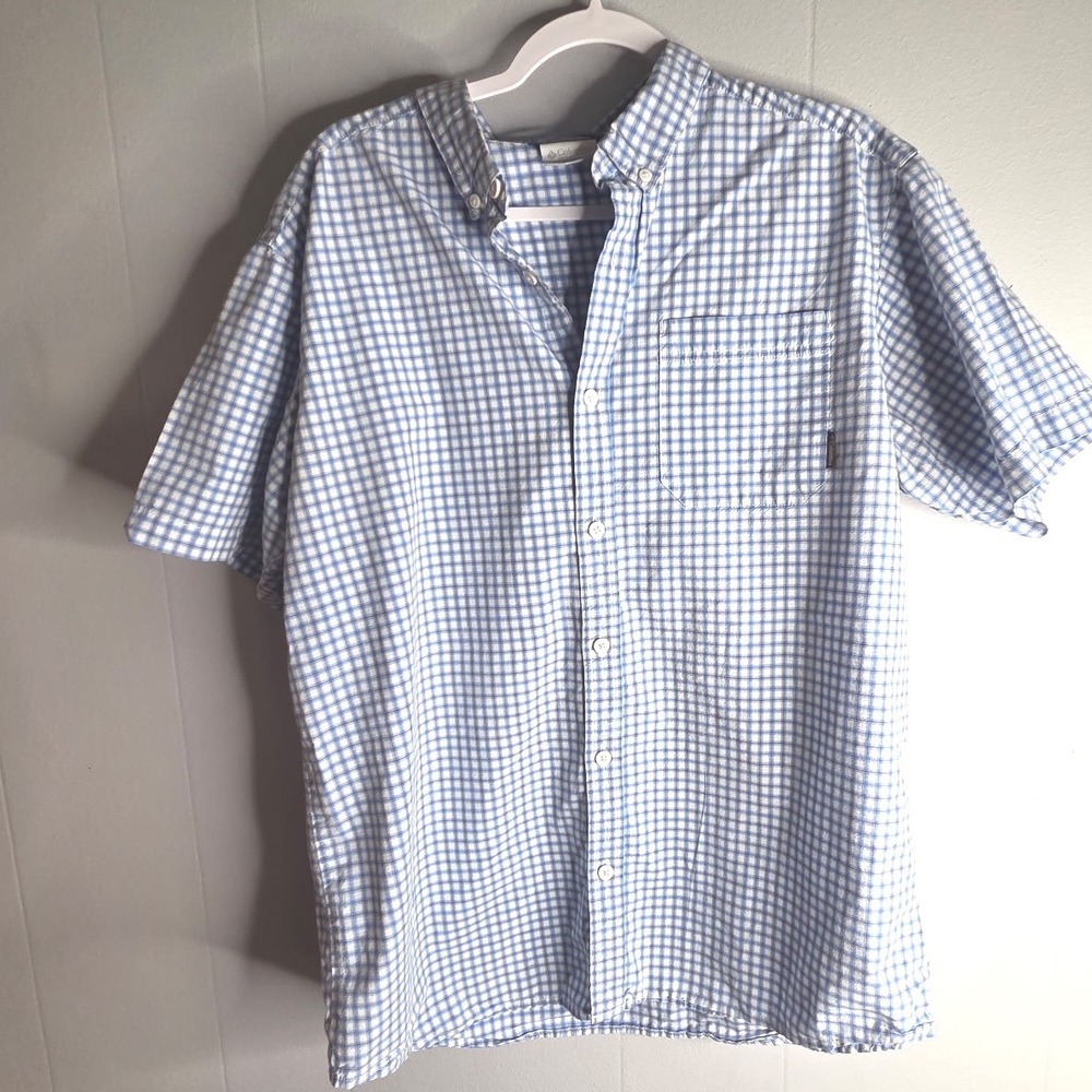 Columbia Mens Blue White Gingham Short Sleeve Button Down Shirt Large